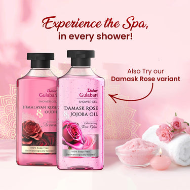 Dabur Gulabari Shower Gel-Himalayan Rose & Oudh - 250ml | Sensual Aroma | Luxurious body wash | Radiant Rose glow | No Parabens & Silicones | 99% Pure Glycerine | 100% soap free body wash